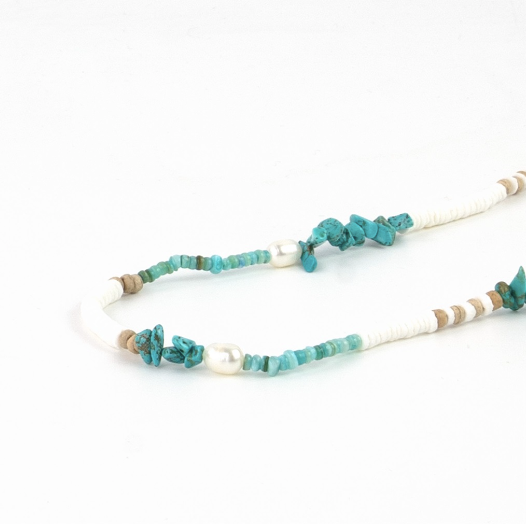 Pineapple Island Love is Here Natural Stone, Pearl and Shell Necklace - Turquoise/White
