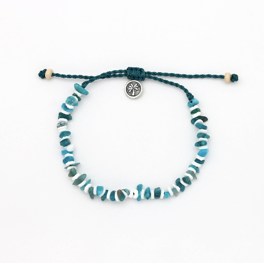 Pineapple Island Dunes Stone Bead Anklet - Blue/White