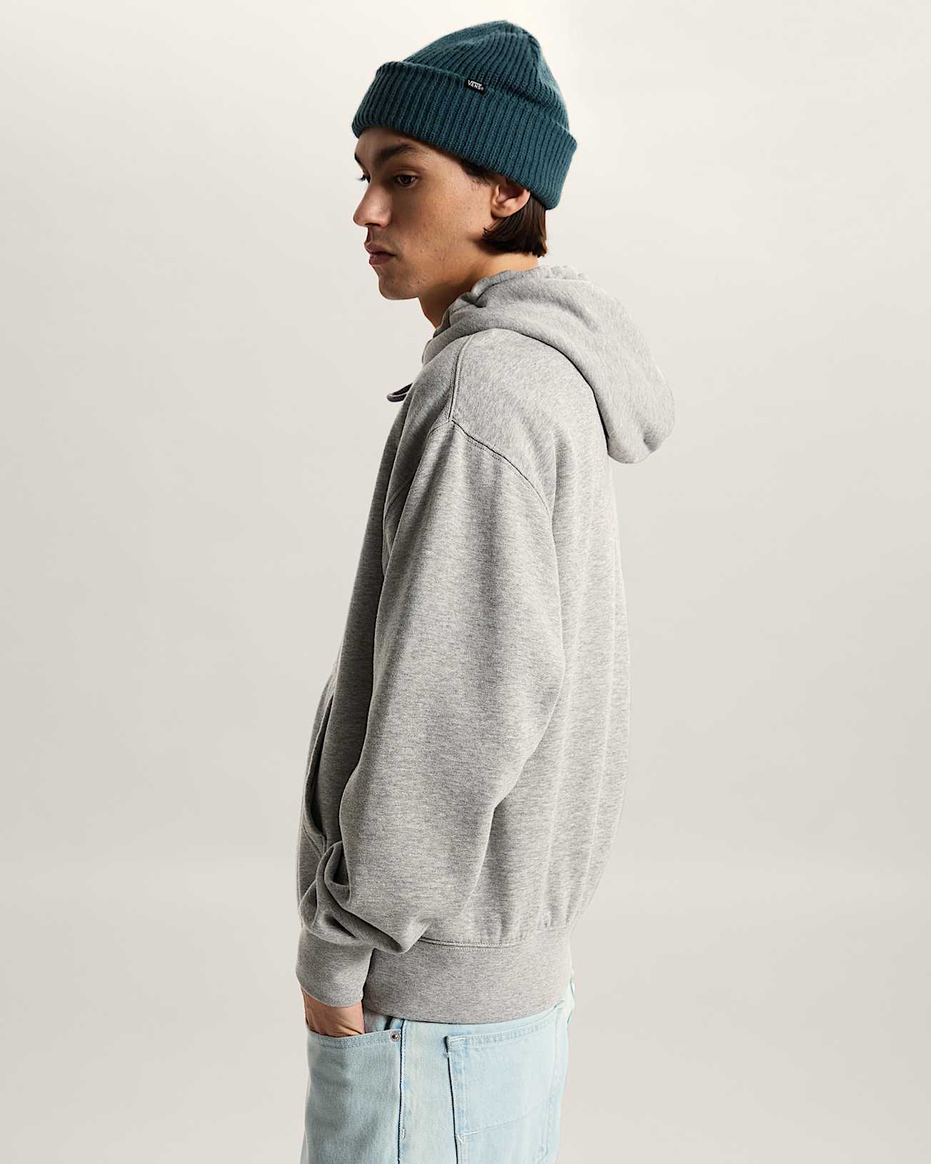 Vans Mens Stretch Logo Zip Pullover Hoodie - Cement Heather