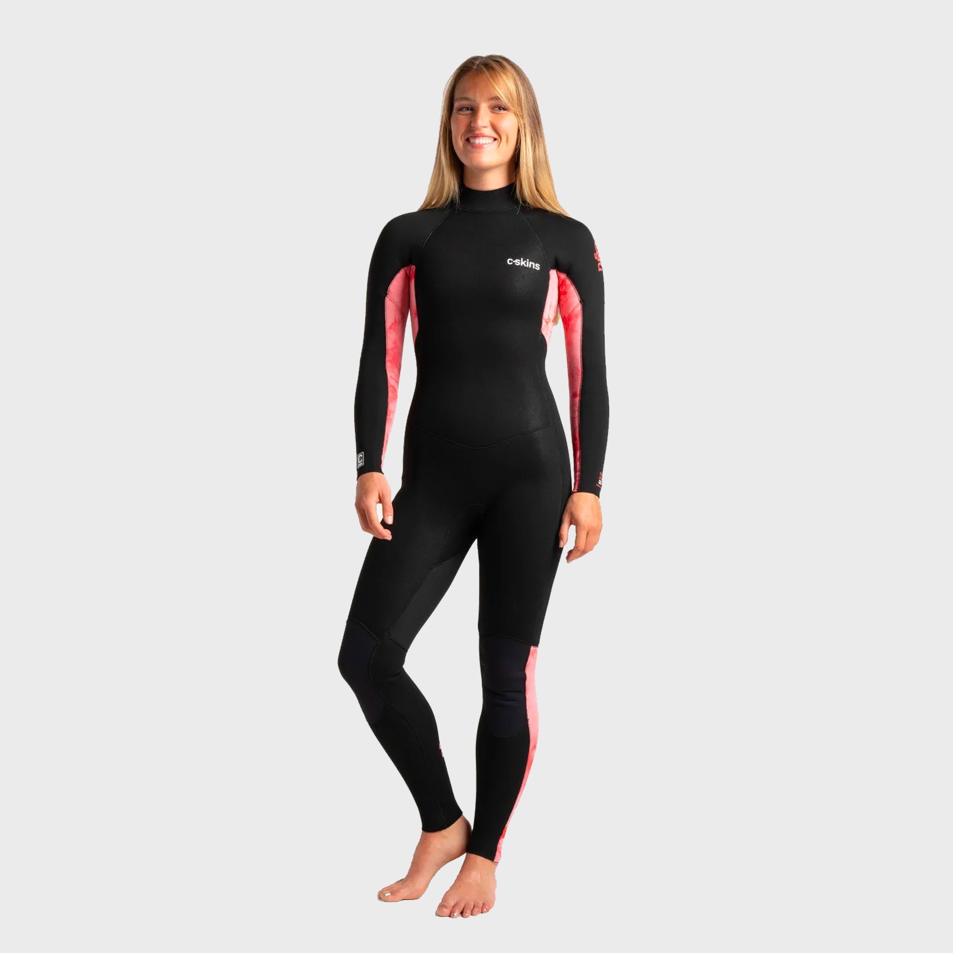 C-Skins Surflite 3/2 Women's Back Zip Wetsuit - Black/Rose Tie Dye - ManGo Surfing