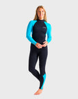 C-Skins Surflite 3/2 Women's Back Zip Steamer Wetsuit - Raven Black/Bright Cyan/Azure - ManGo Surfing