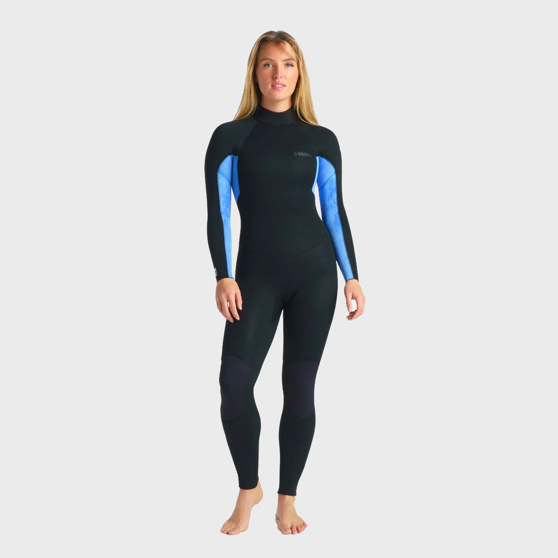 C-Skins Surflite 4/3 Women&#39;s Back Zip Steamer Wetsuit - Black/Blue Tie Dye - ManGo Surfing