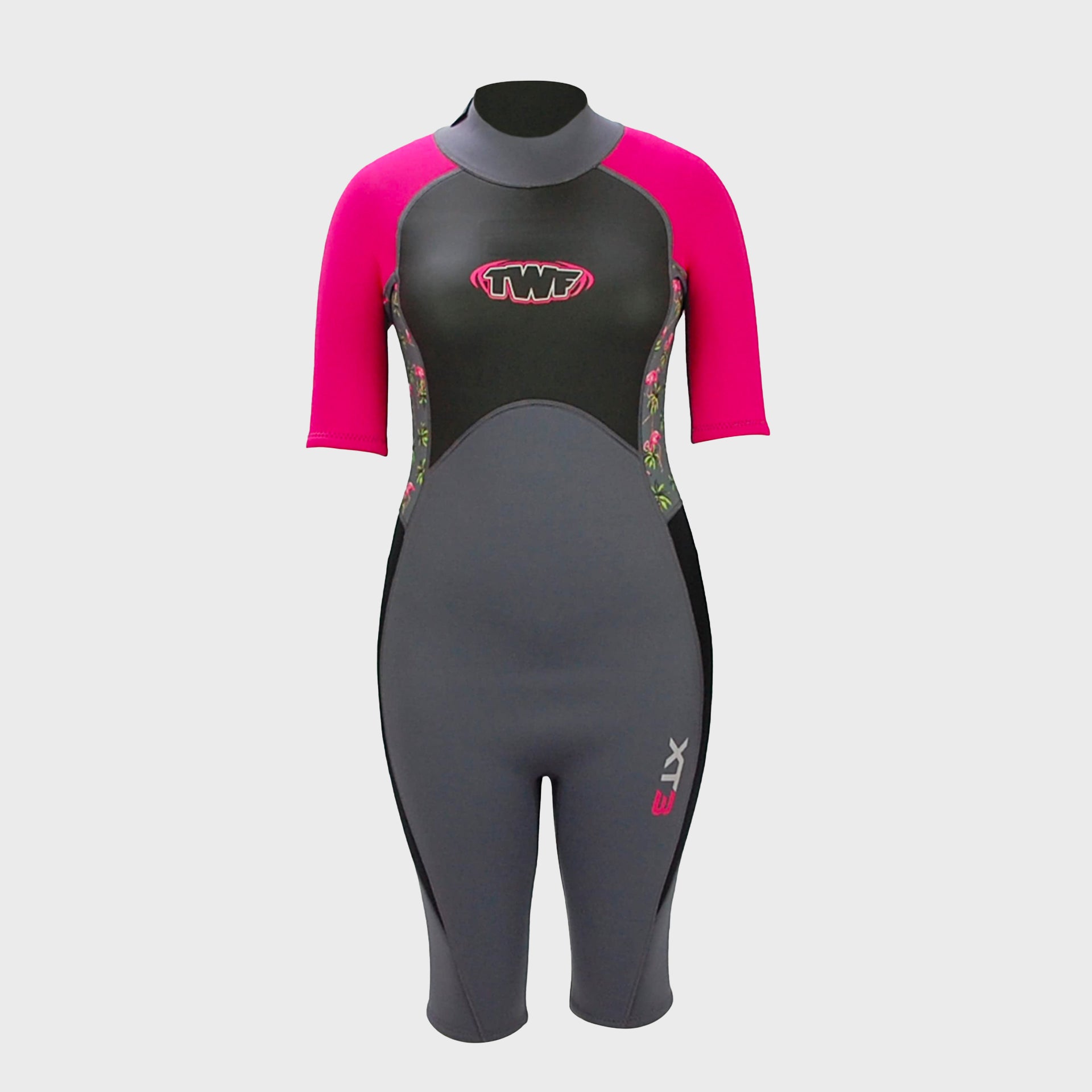 TWF XT3 Shortie 3mm Women&#39;s Shortie Wetsuit - Pink Tropic - ManGo Surfing