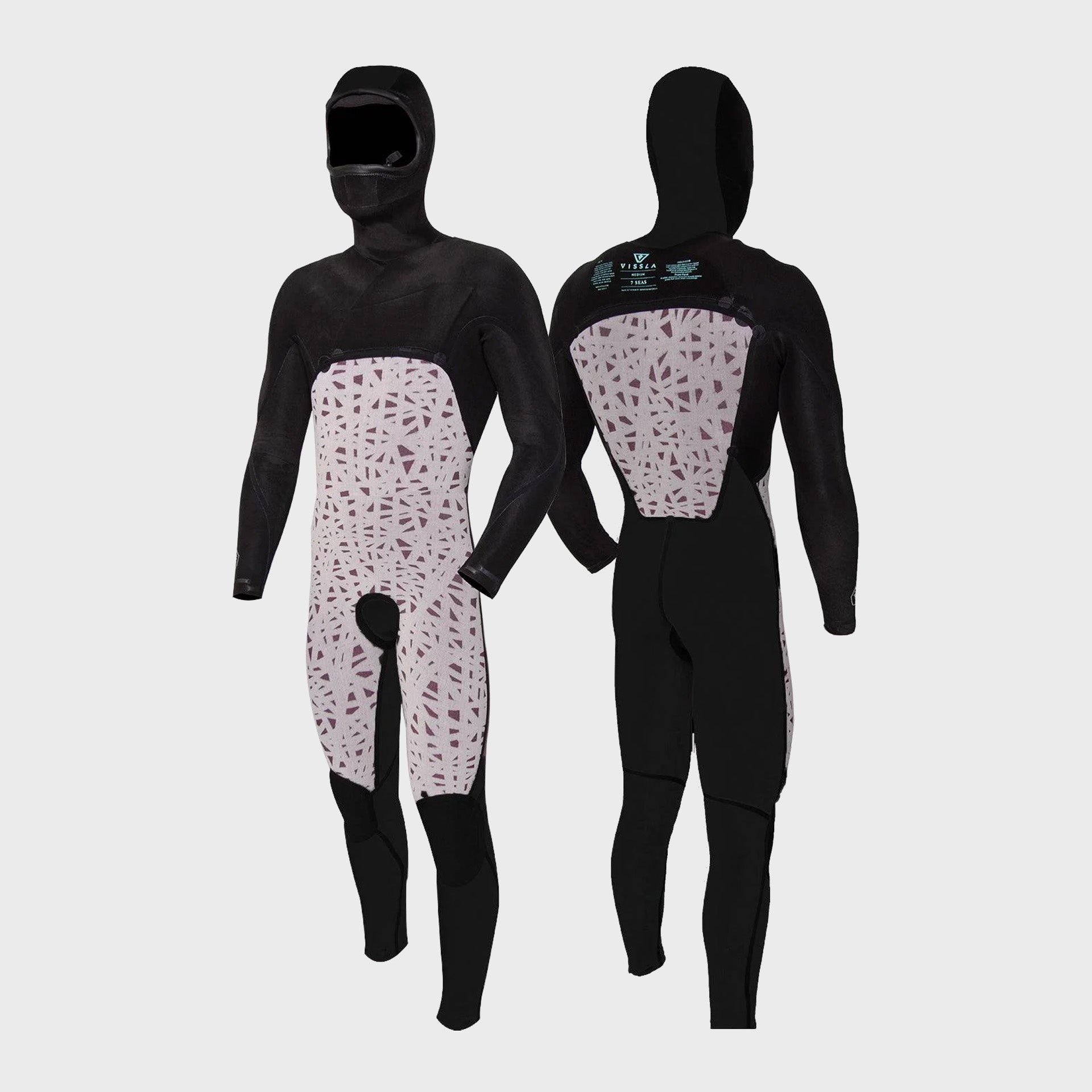 Vissla Mens 7 Seas 5/4/3 Full Hooded Chest Zip Wetsuit - Black - ManGo Surfing