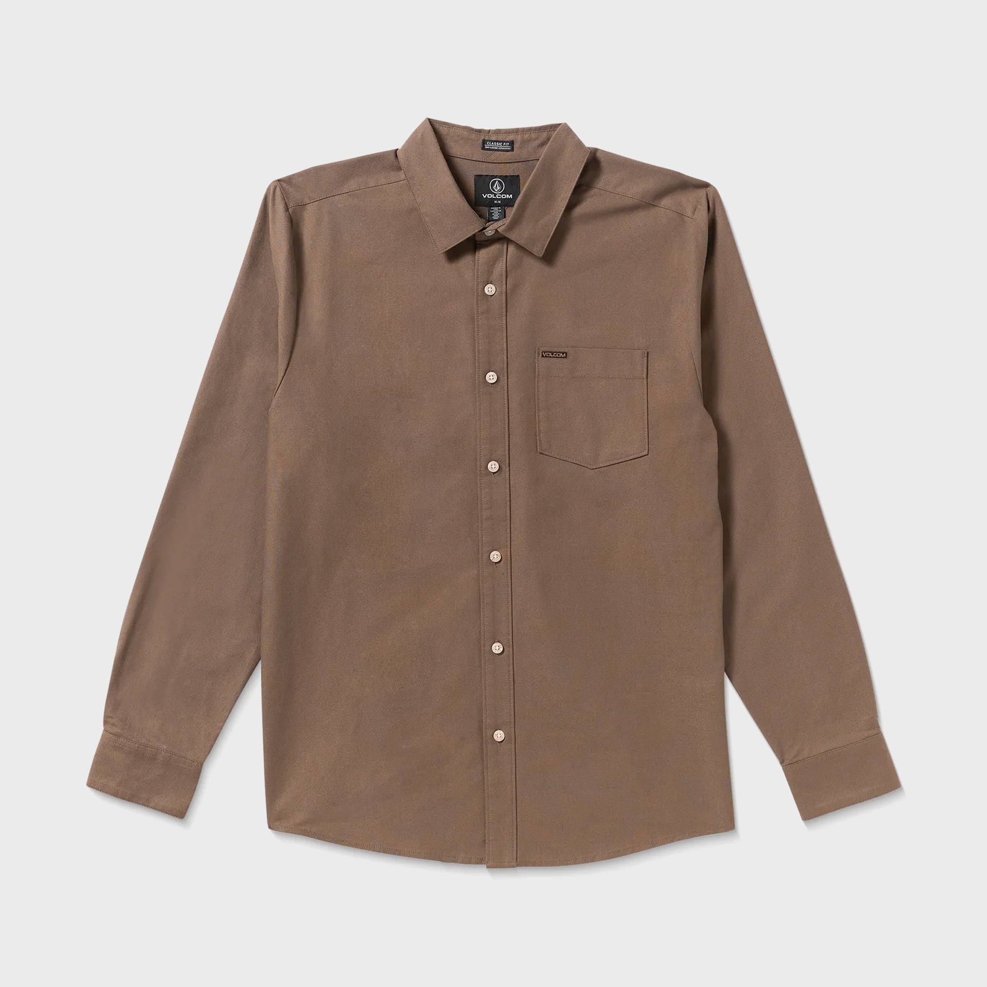 Volcom Mens Veeco Oxford Long Sleeve Shirt - Brown Stone - ManGo Surfing