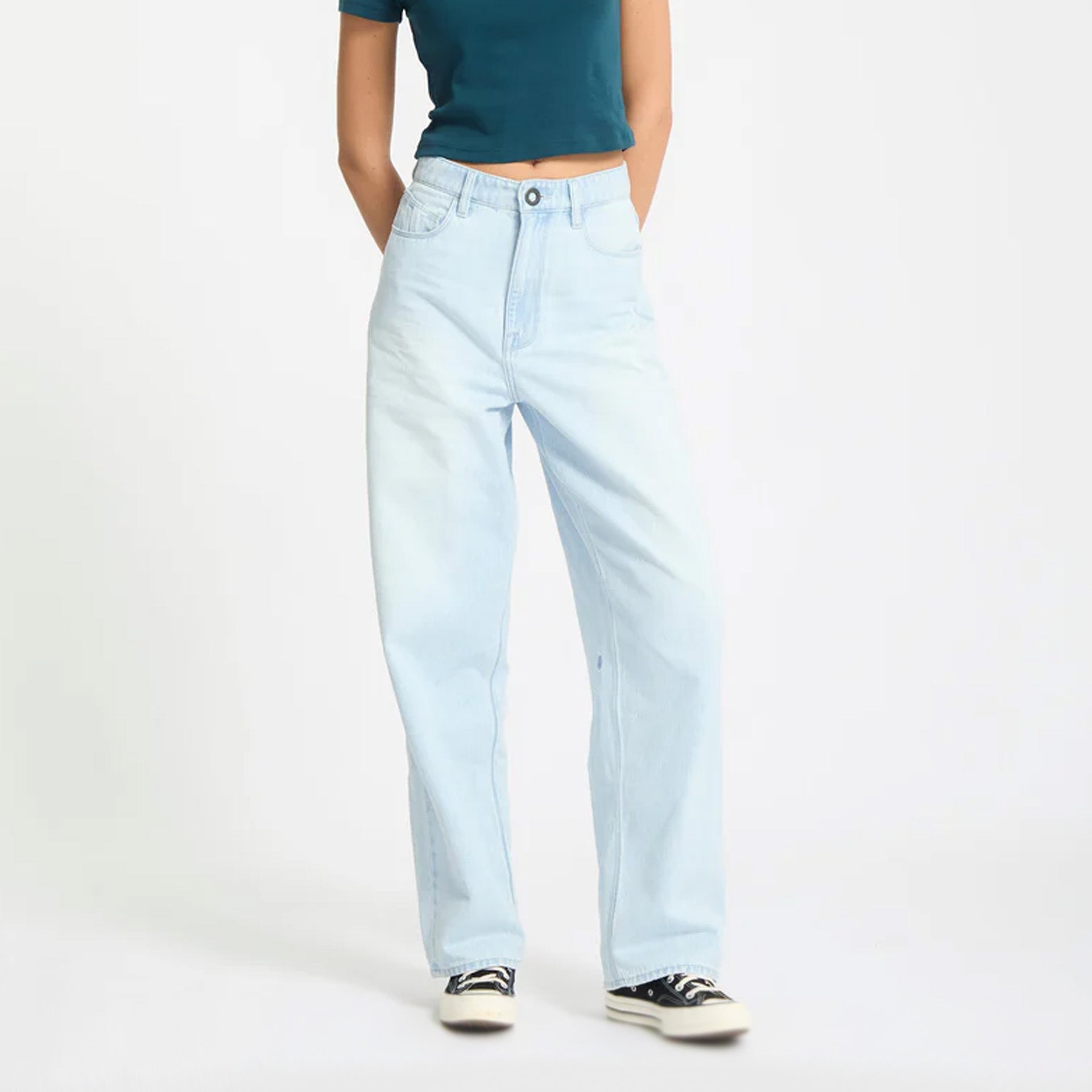 Volcom Womens Weellow II Denim Trousers - Bleached Aqua - ManGo Surfing