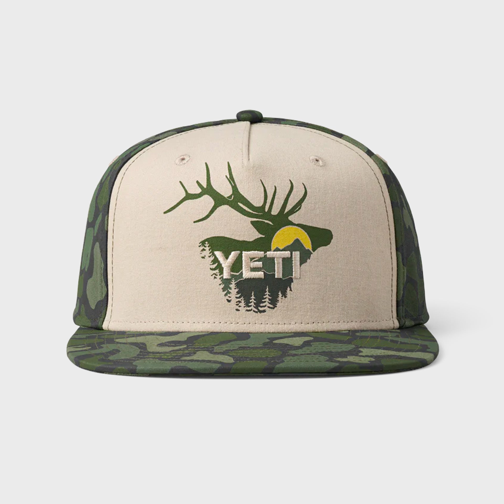 YETI Sunrise Elk Flat Brim Hat - Tan/Green Camo - ManGo Surfing