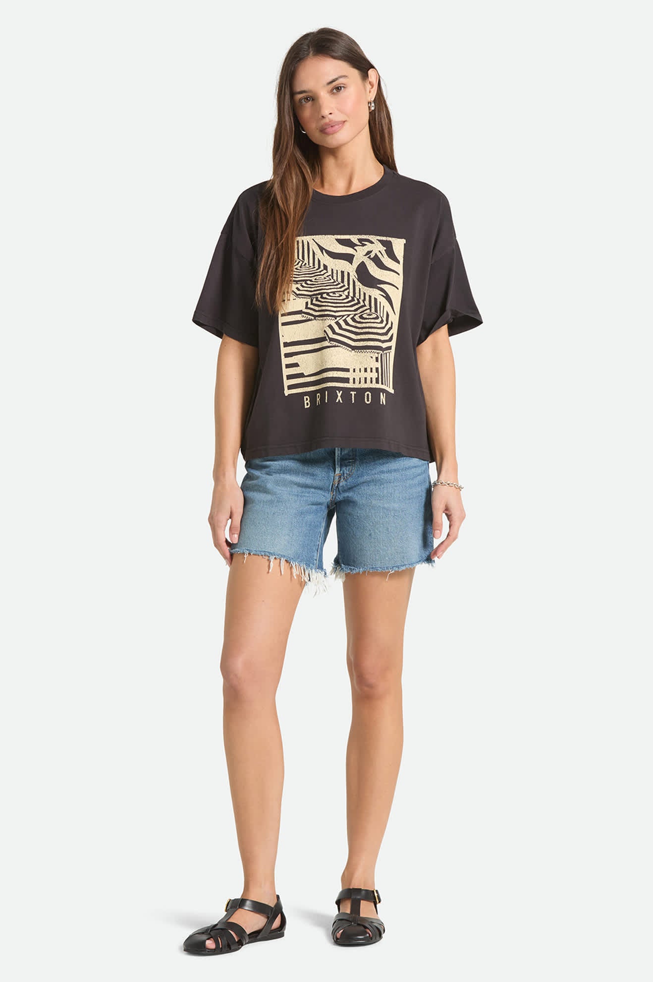 Brixton Womens Poolside Boxy Crew T-Shirt - Washed Black