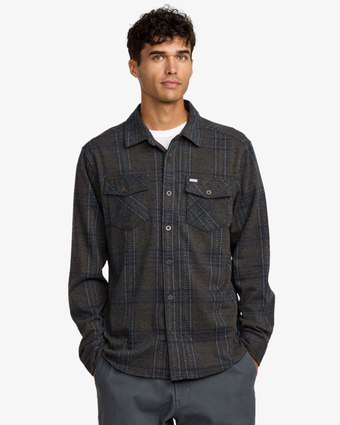 RVCA Mens Vacancy Flannel Long Sleeve Shirt - Mushroom