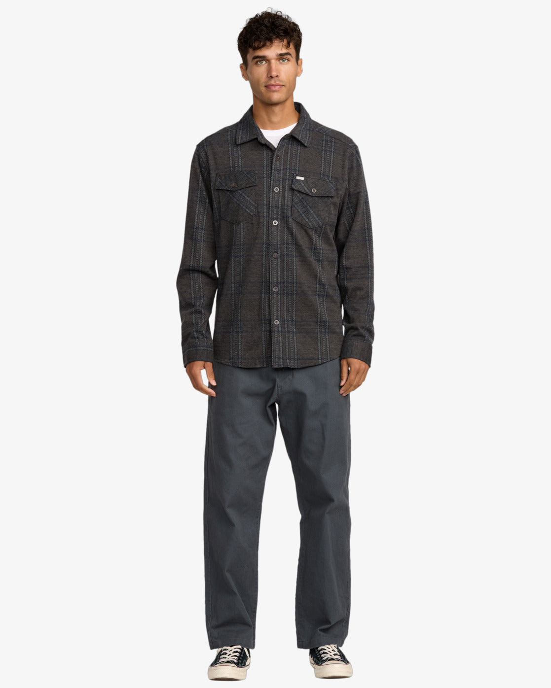 RVCA Mens Vacancy Flannel Long Sleeve Shirt - Mushroom
