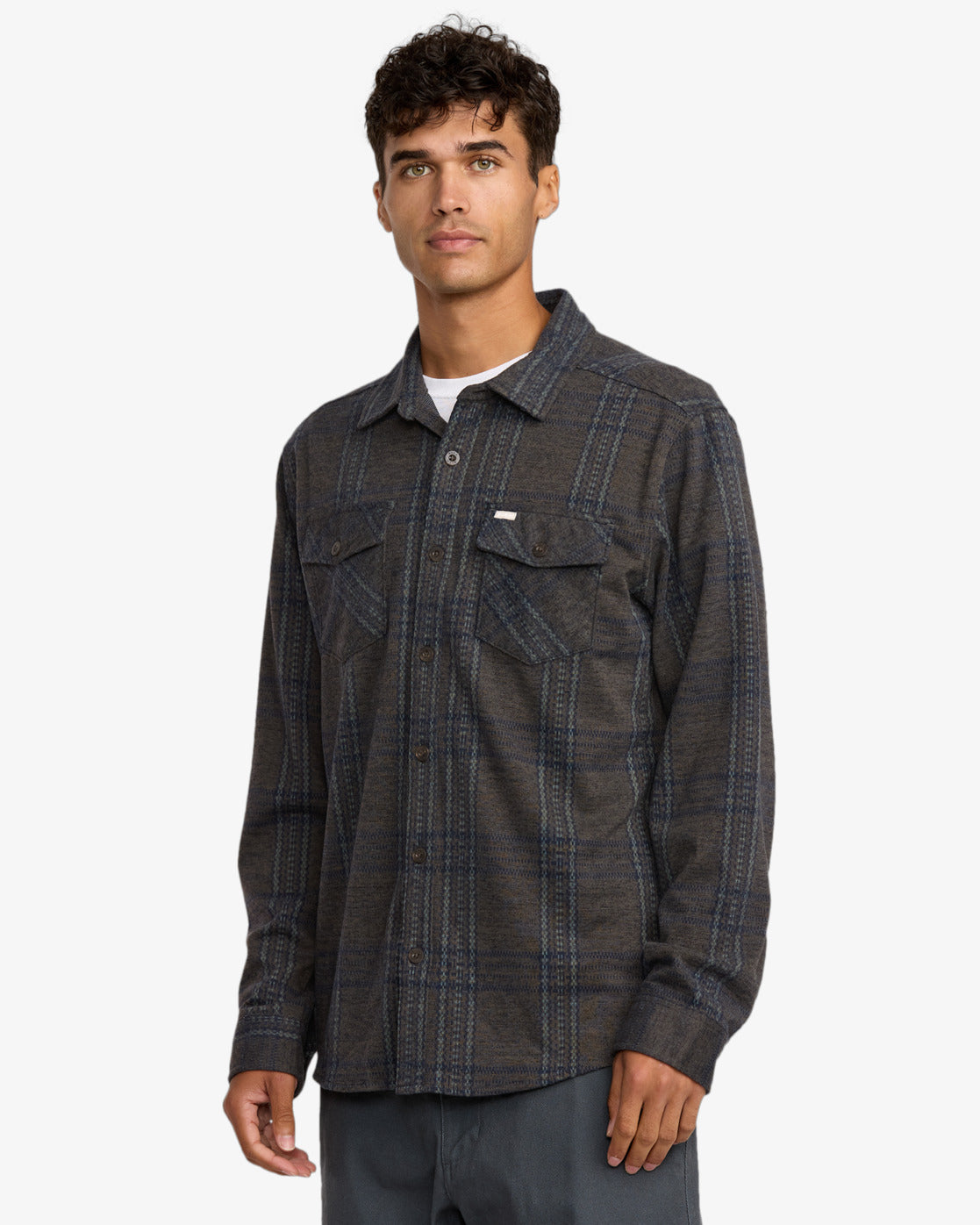 RVCA Mens Vacancy Flannel Long Sleeve Shirt - Mushroom