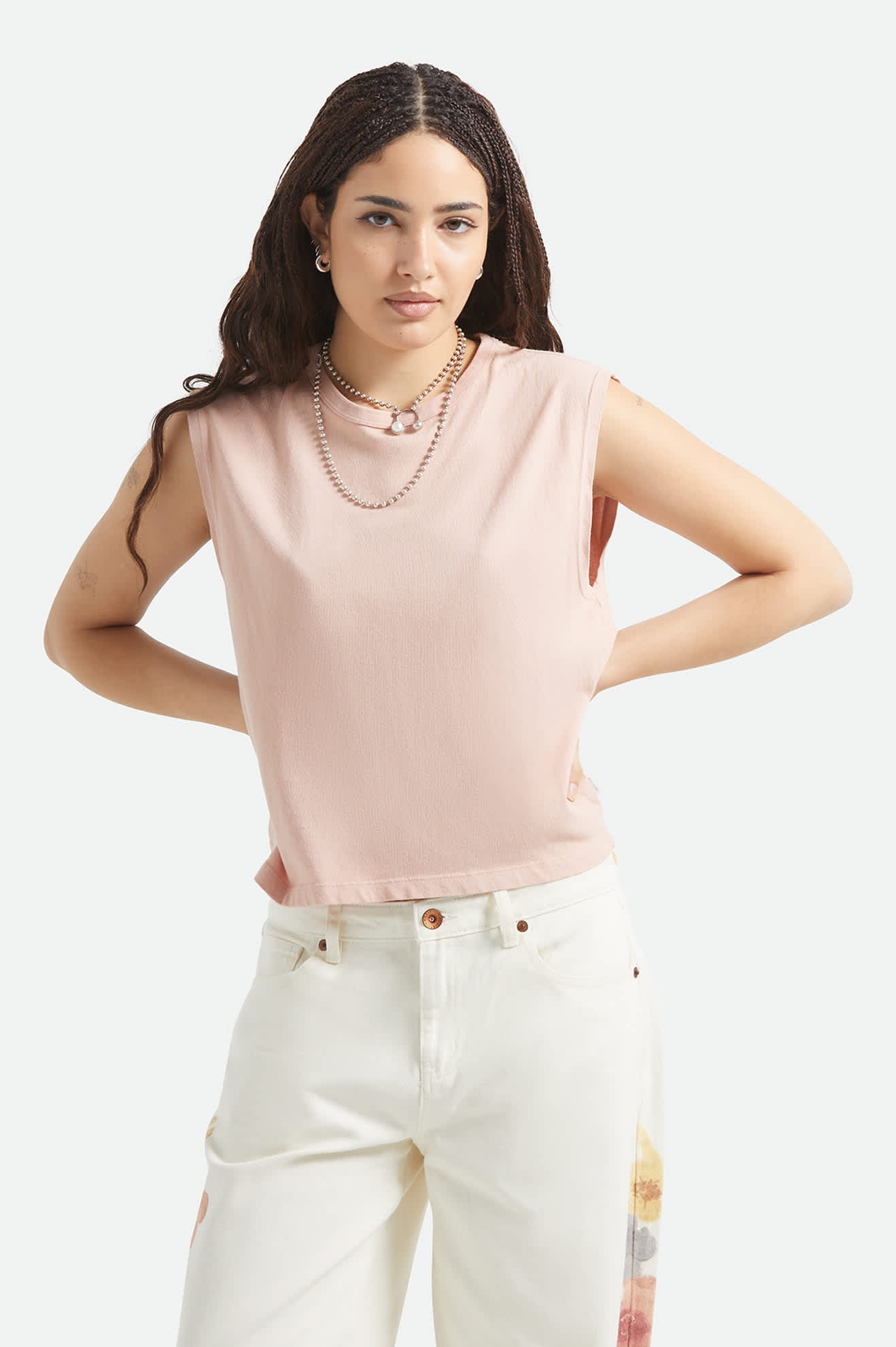 Brixton Womens Carefree Organic Garment Dye Muscle Tank - Silver Pink