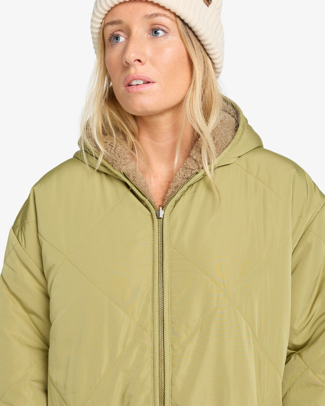 Billabong Womens Oceanside Hooded Reversible Jacket - Green Tea