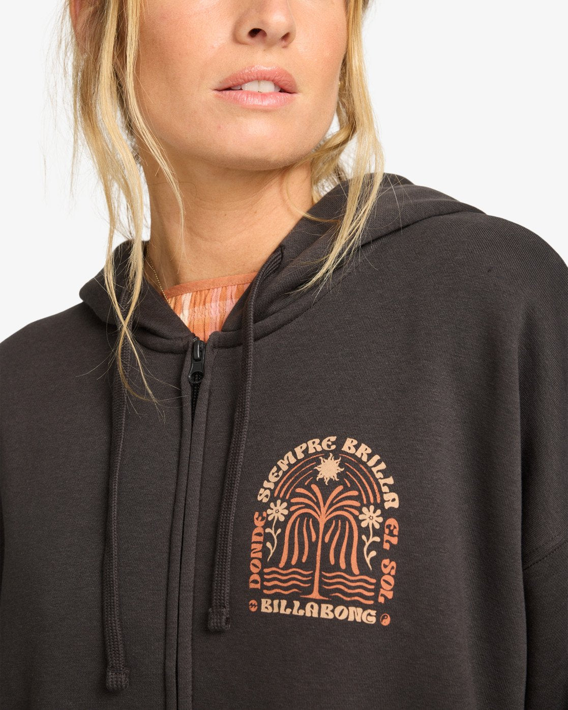 Billabong Womens El Sol Zip Up Hoodie - Off Black