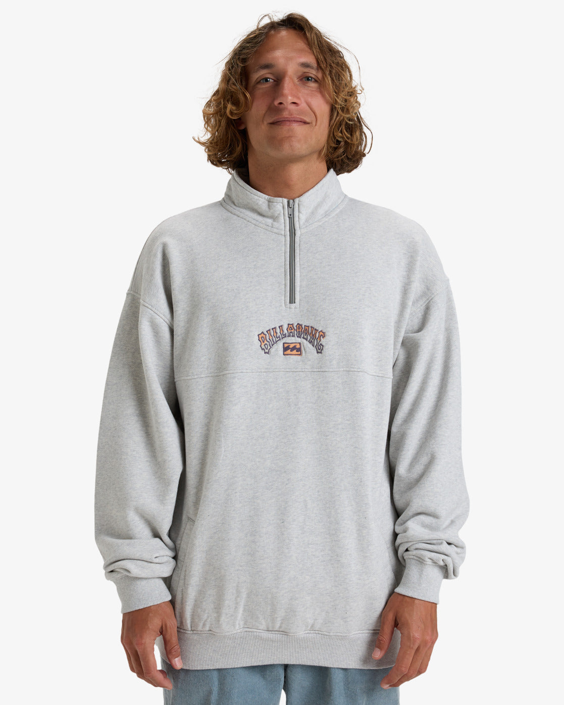 Billabong Mens Burleigh Half Zip Pullover Sweatshirt - Light Grey Heather - ManGo Surfing