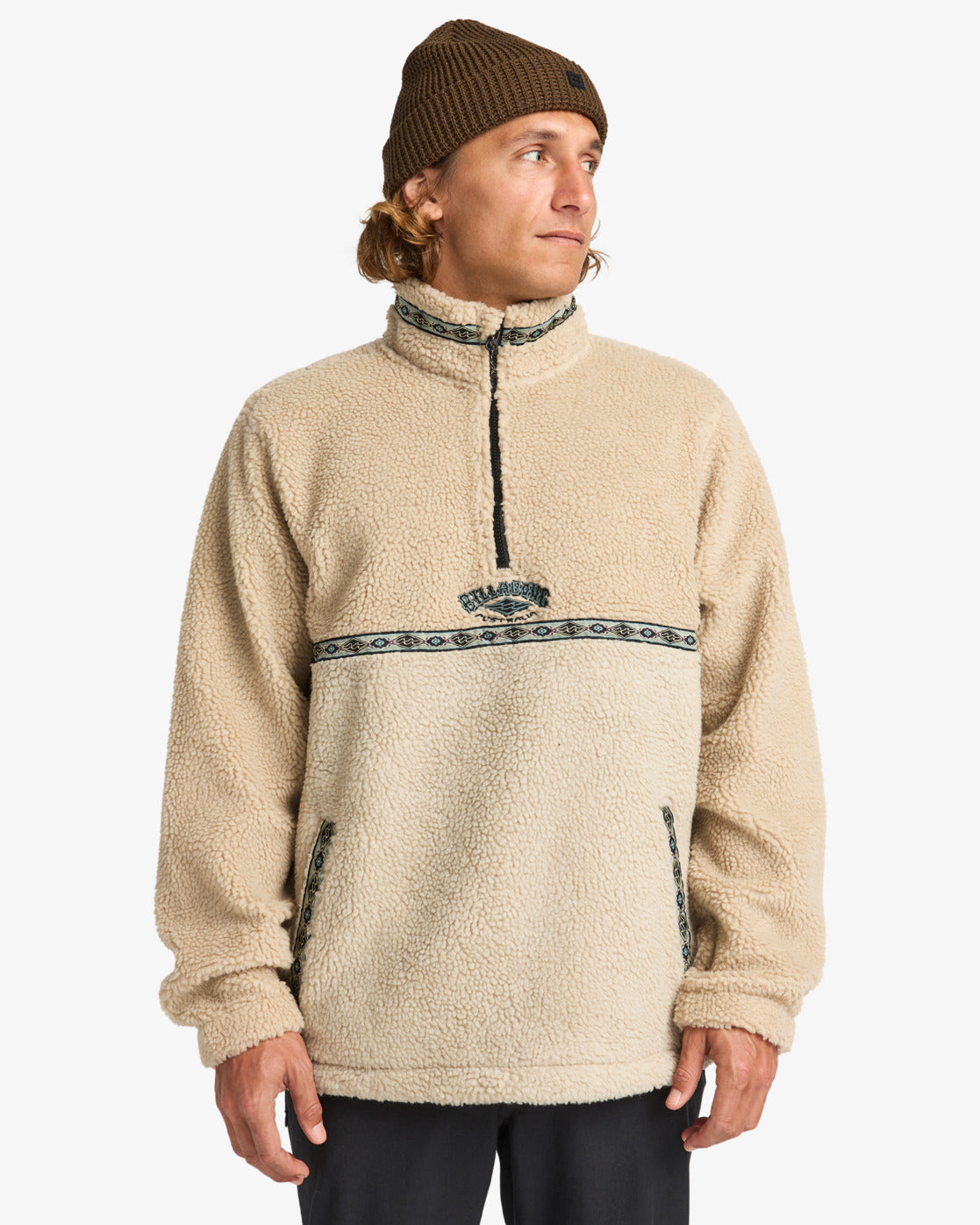 Billabong Mens Boundary Tombstone Half Zip Mock Neck Fleece - Desert