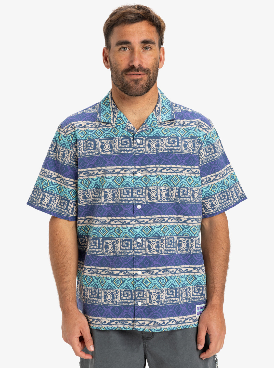 Quiksilver Mens Global Heat Short Sleeve Shirt - Aqua Sky - ManGo Surfing