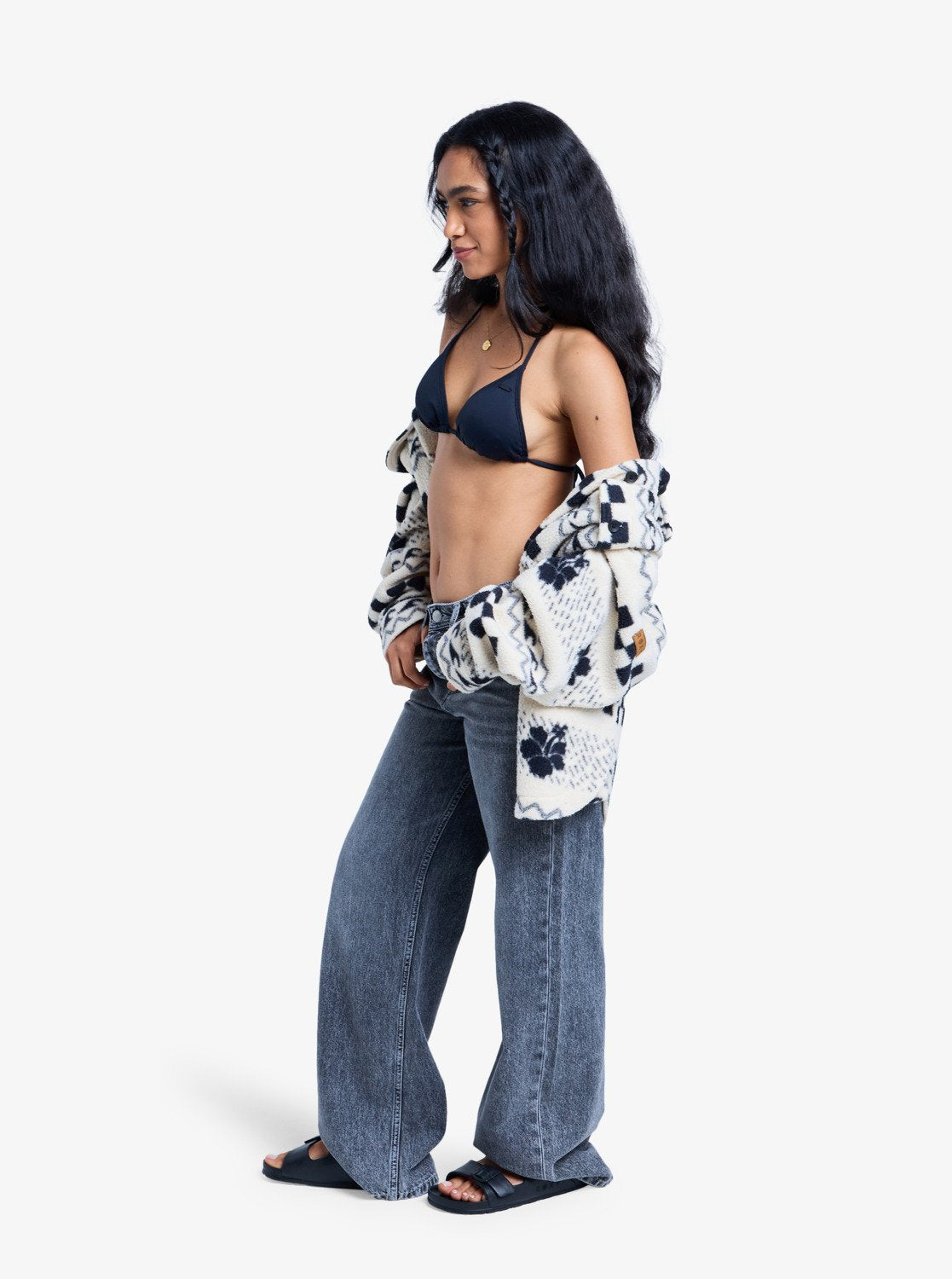 Roxy Womens Milla Wide Leg Mid Cropped Jeans - Mid Grey