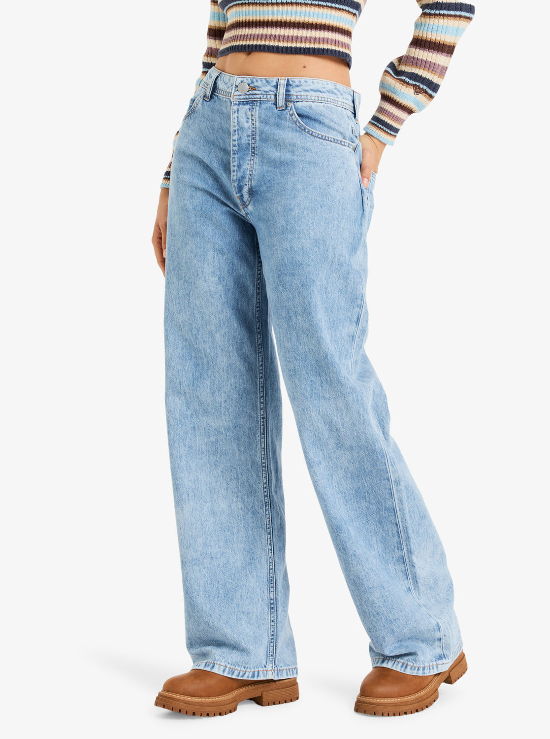 Roxy Womens Milla Wide Leg Beau Cropped Jeans - Beau Blue