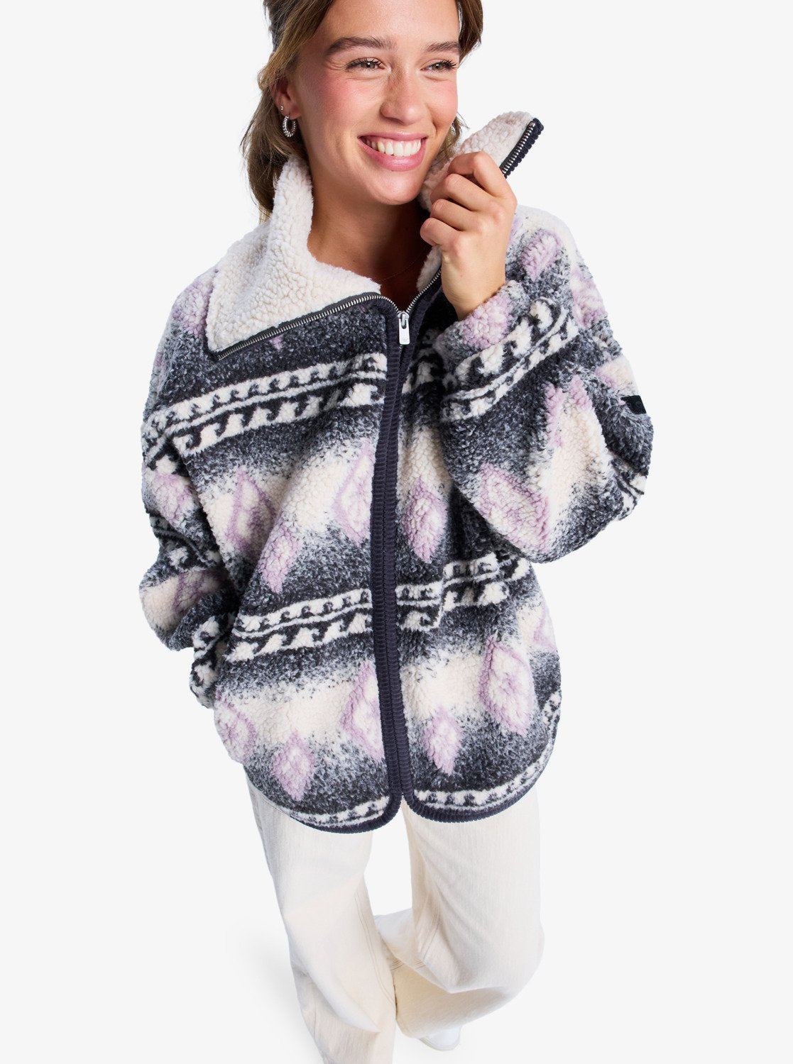 Roxy Womens Feels Like Winter Oversized Sherpa Zip Jacket - Parchment