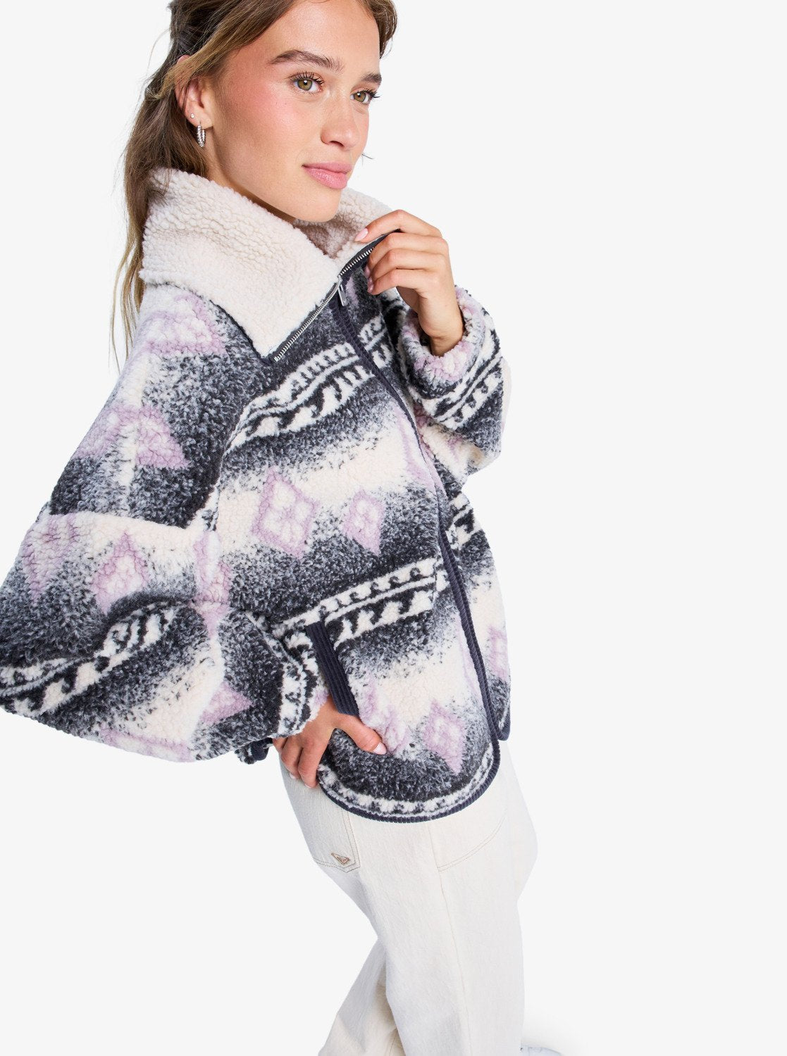 Roxy Womens Feels Like Winter Oversized Sherpa Zip Jacket - Parchment
