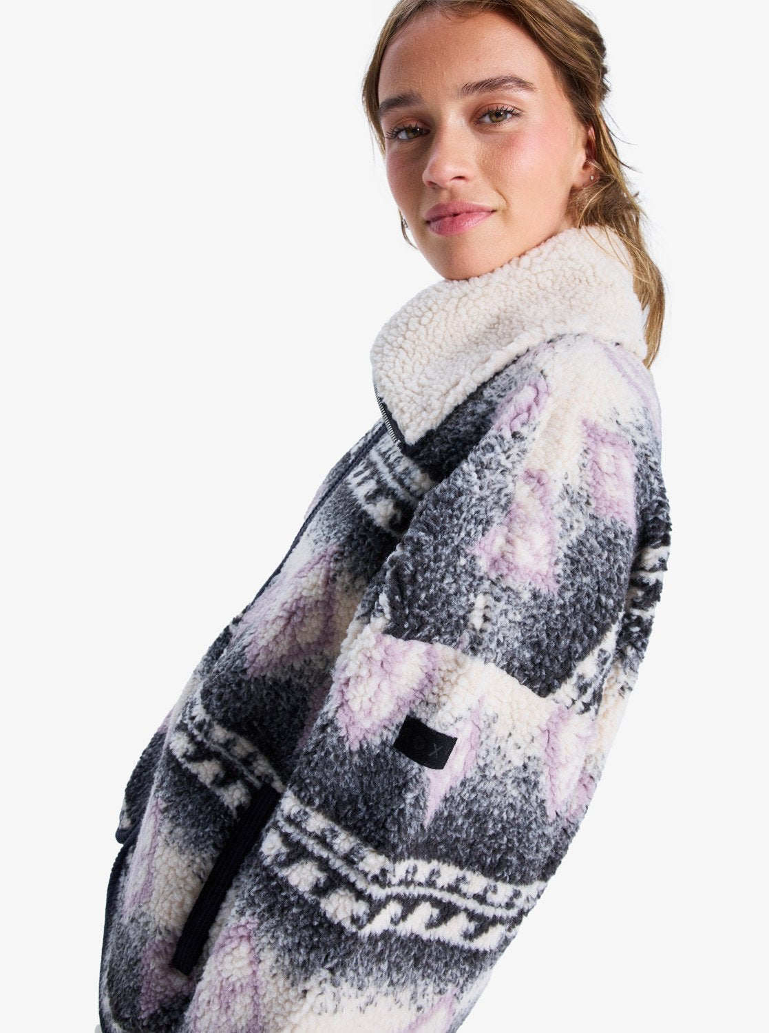 Roxy Womens Feels Like Winter Oversized Sherpa Zip Jacket - Parchment