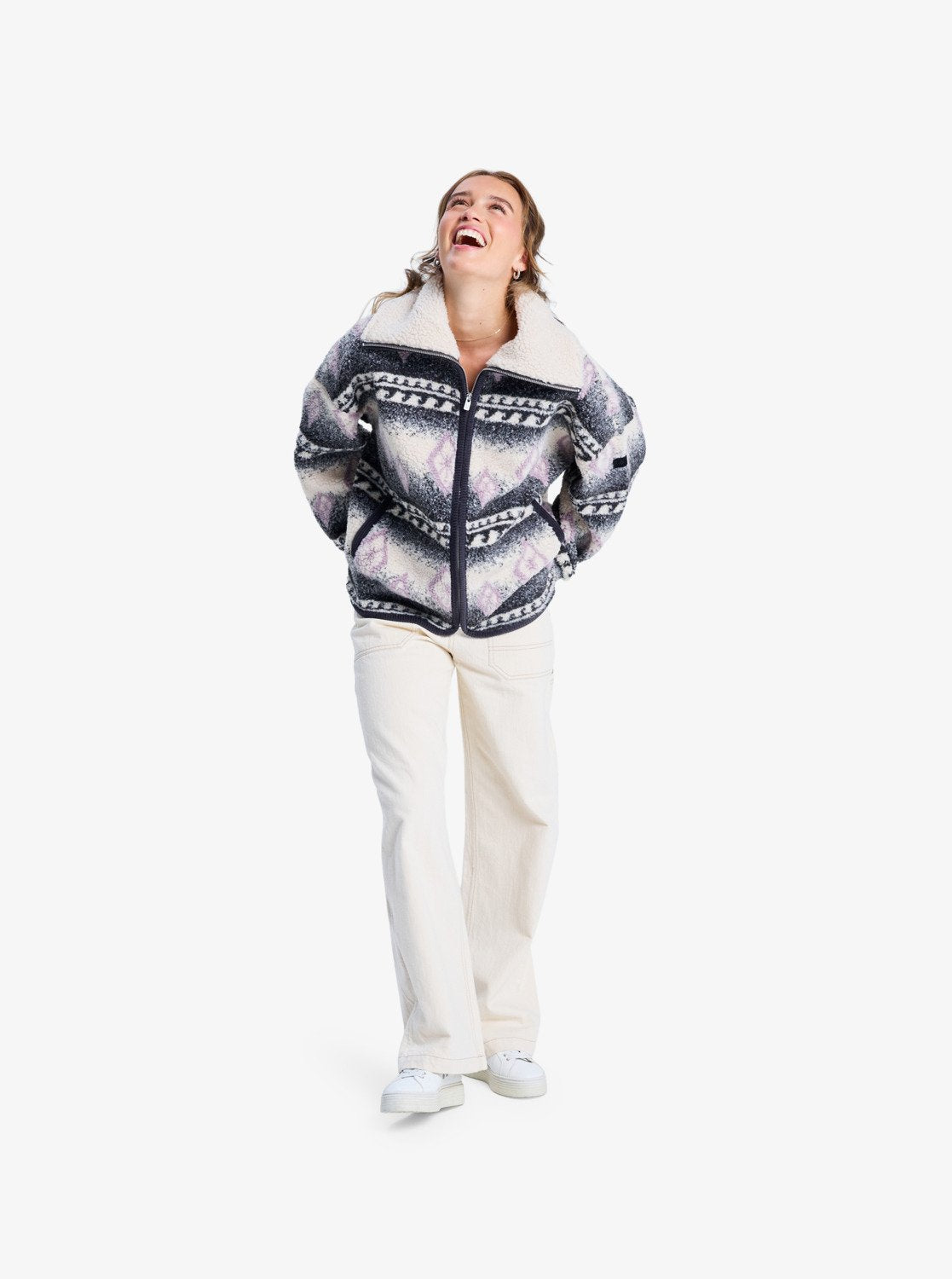 Roxy Womens Feels Like Winter Oversized Sherpa Zip Jacket - Parchment
