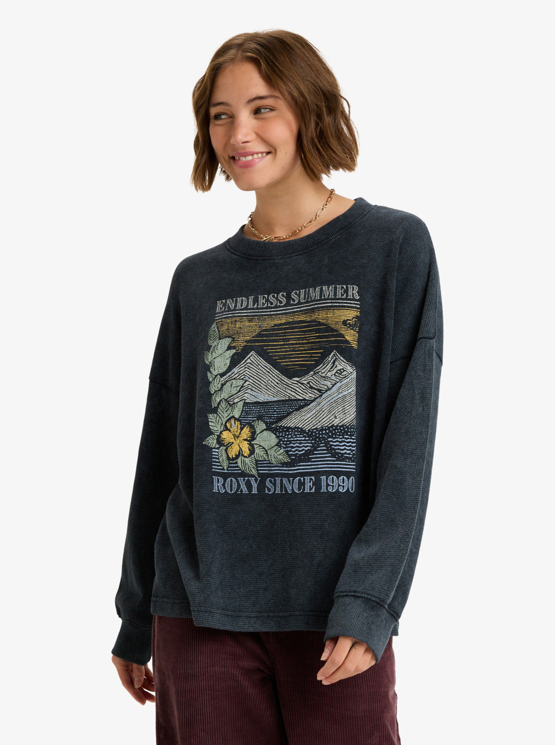 Roxy Womens Eastside Midweight Crew Neck Top - Anthracite - ManGo Surfing