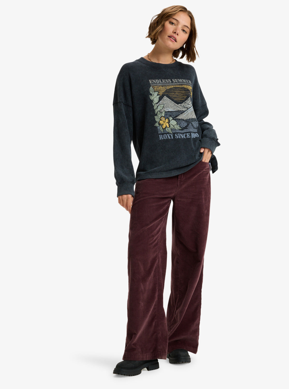Roxy Womens Eastside Midweight Crew Neck Top - Anthracite