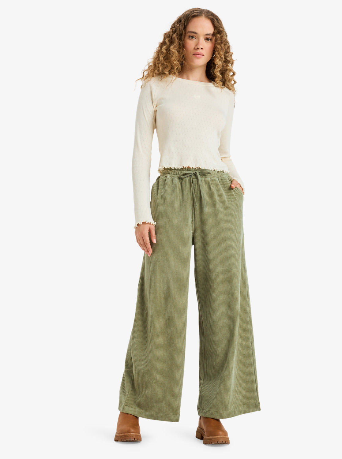 Roxy Womens Lekeitio Knit Corduroy Trousers - Oil Green