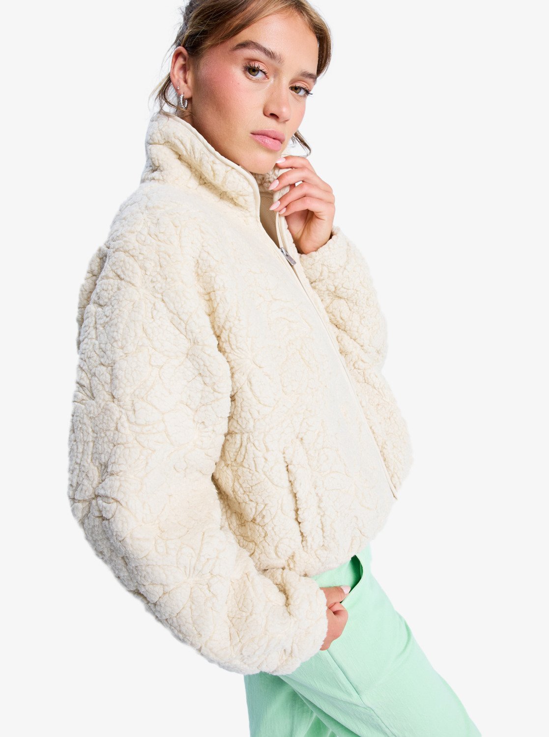 Roxy Womens Blurry Cloud Full Zip Relaxed Fleece - Parchment