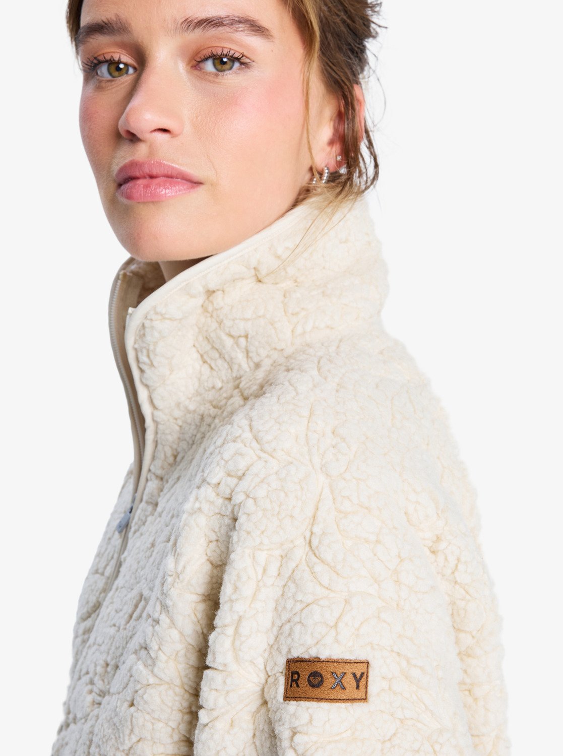 Roxy Womens Blurry Cloud Full Zip Relaxed Fleece - Parchment