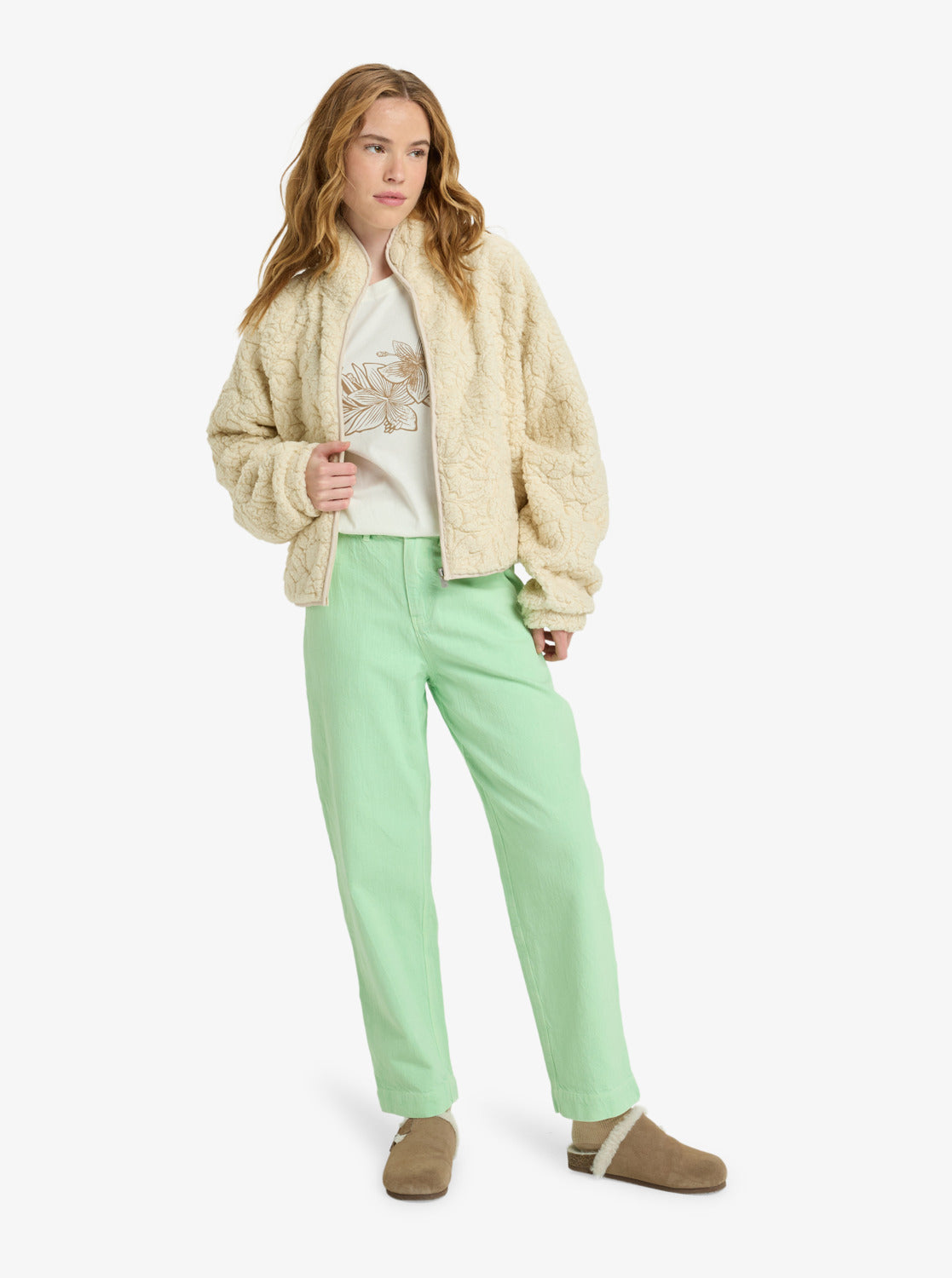 Roxy Womens Blurry Cloud Full Zip Relaxed Fleece - Parchment