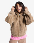 Roxy Womens City Track Oversized Hooded Zip Fleece - Woodsmoke