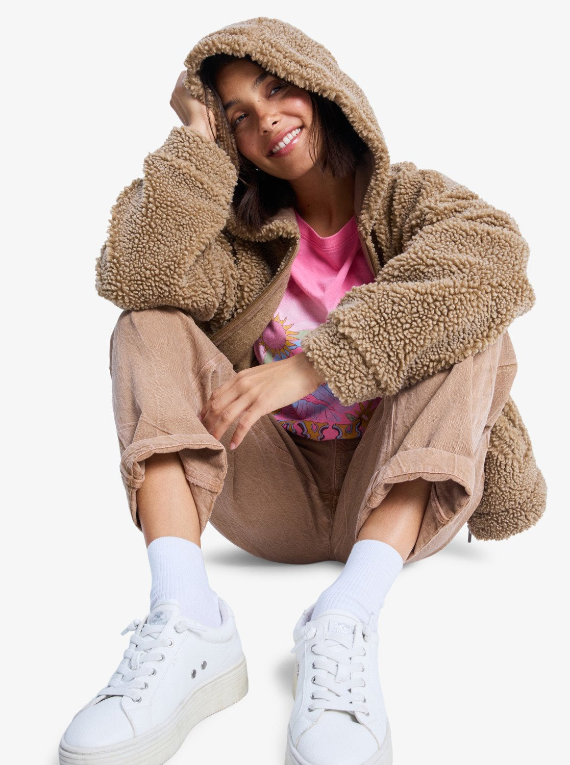 Roxy Womens City Track Oversized Hooded Zip Fleece - Woodsmoke
