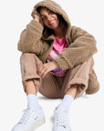 Roxy Womens City Track Oversized Hooded Zip Fleece - Woodsmoke