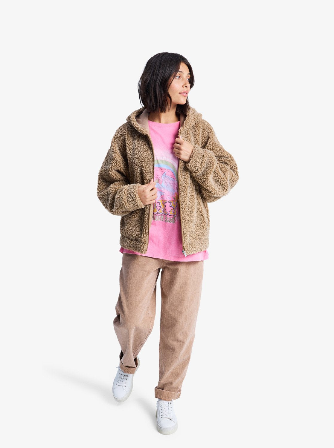Roxy Womens City Track Oversized Hooded Zip Fleece - Woodsmoke