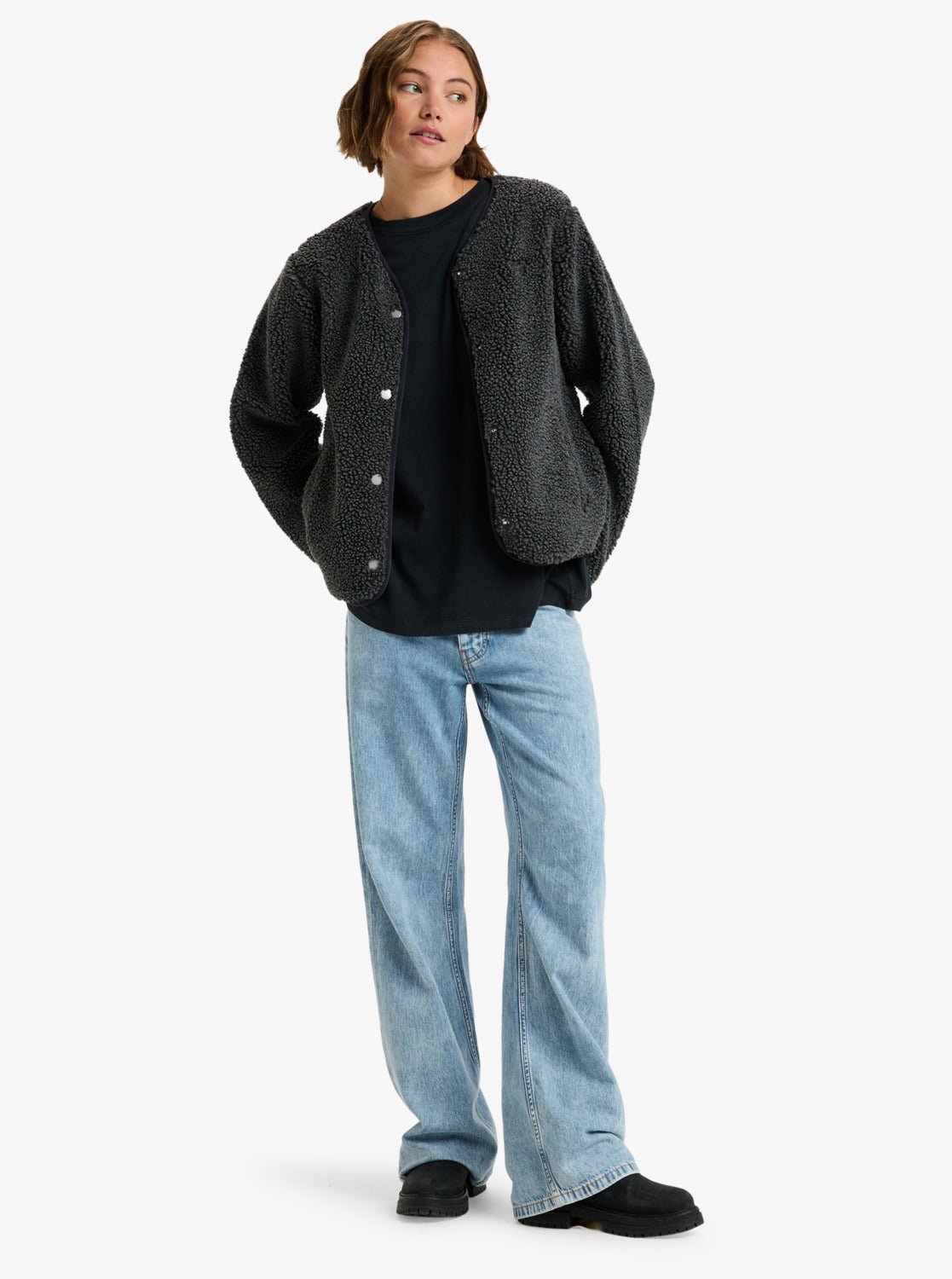 Roxy Womens Iconic Town Button Up Polar Fleece - Phantom