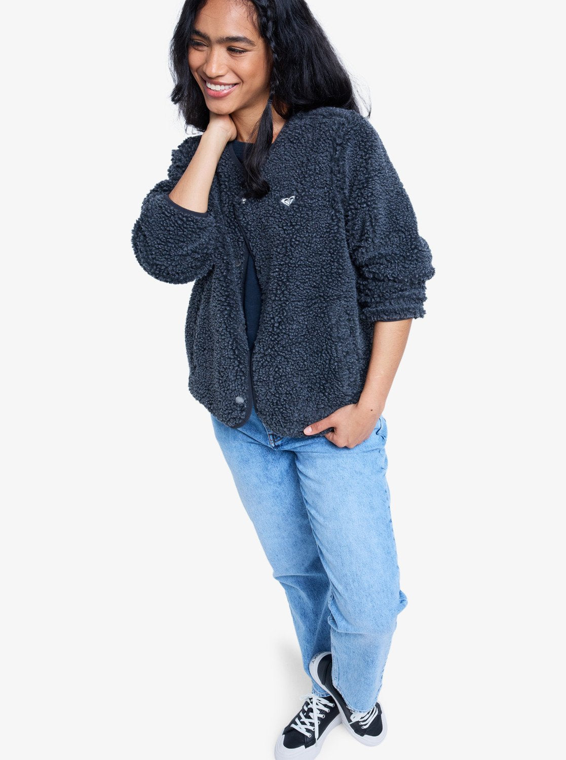 Roxy Womens Iconic Town Button Up Polar Fleece - Phantom