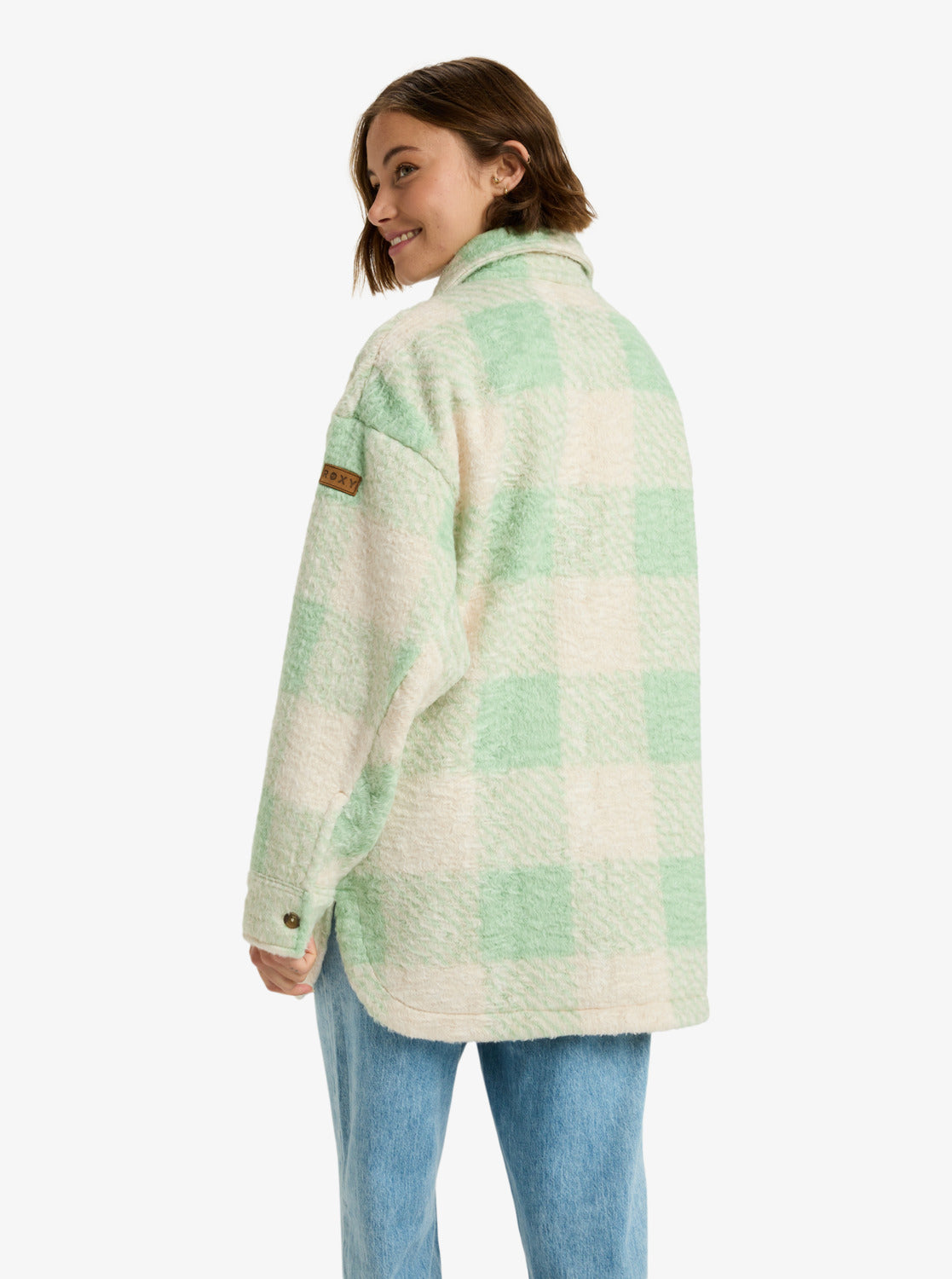 Roxy Womens Over And Above Plaid Polar Fleece Jacket - Pistachio - ManGo Surfing