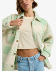 Roxy Womens Over And Above Plaid Polar Fleece Jacket - Pistachio