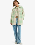 Roxy Womens Over And Above Plaid Polar Fleece Jacket - Pistachio