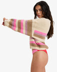 Roxy Womens Marble Tiles Stripe Slouchy Cardigan - Parchment