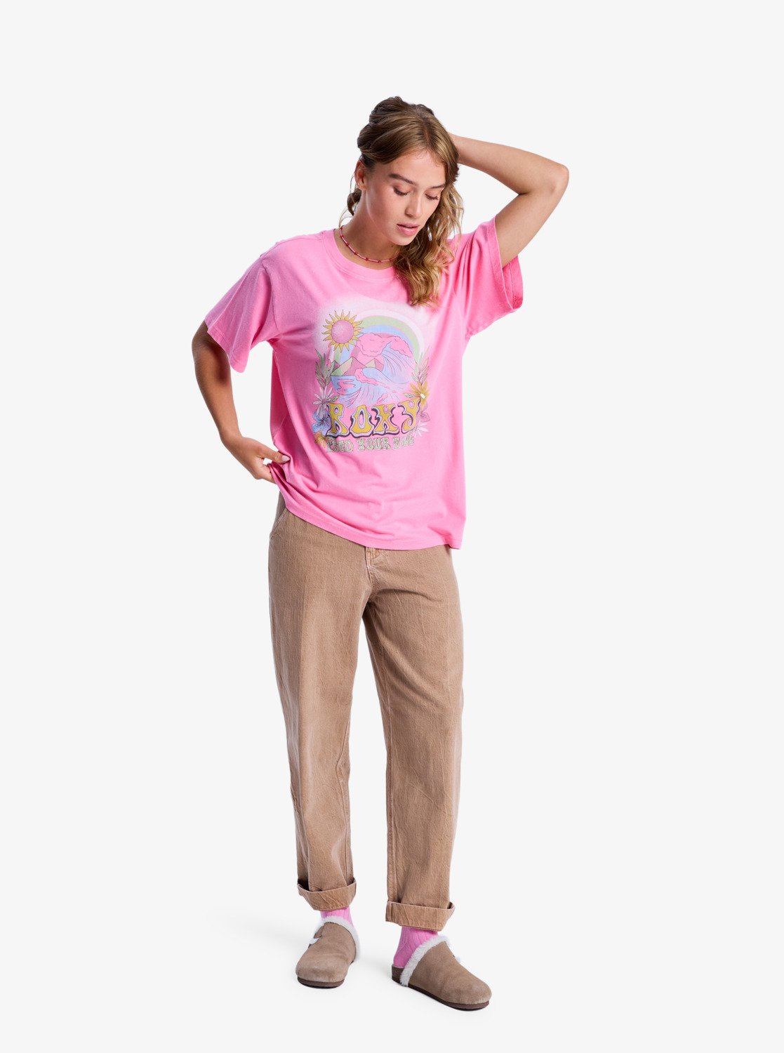 Roxy Womens Sunnyoversize Optic Wash T-Shirt - Pink Cosmos - ManGo Surfing