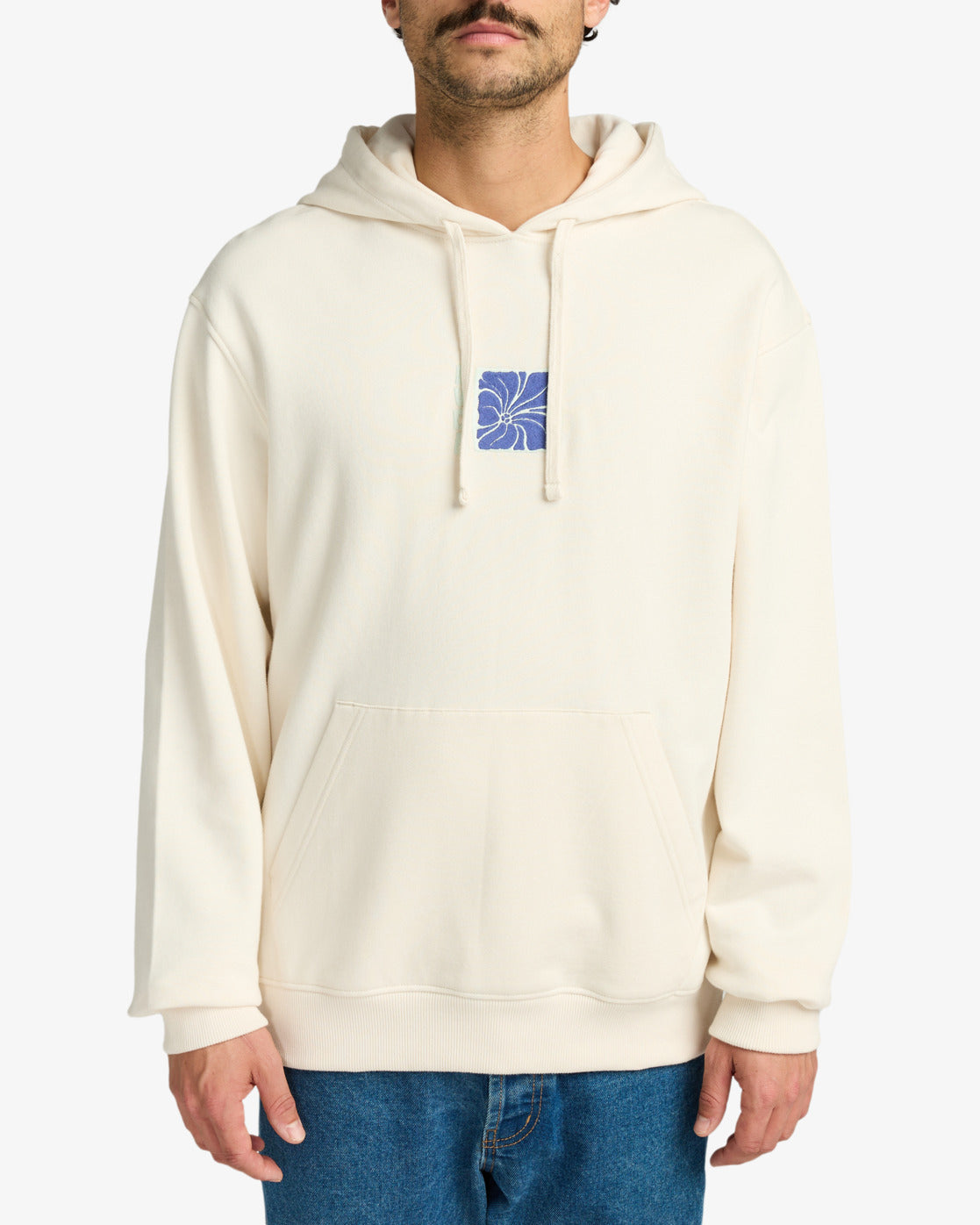 RVCA Mens Hibiscus Stamp Pullover Hoodie - Salt