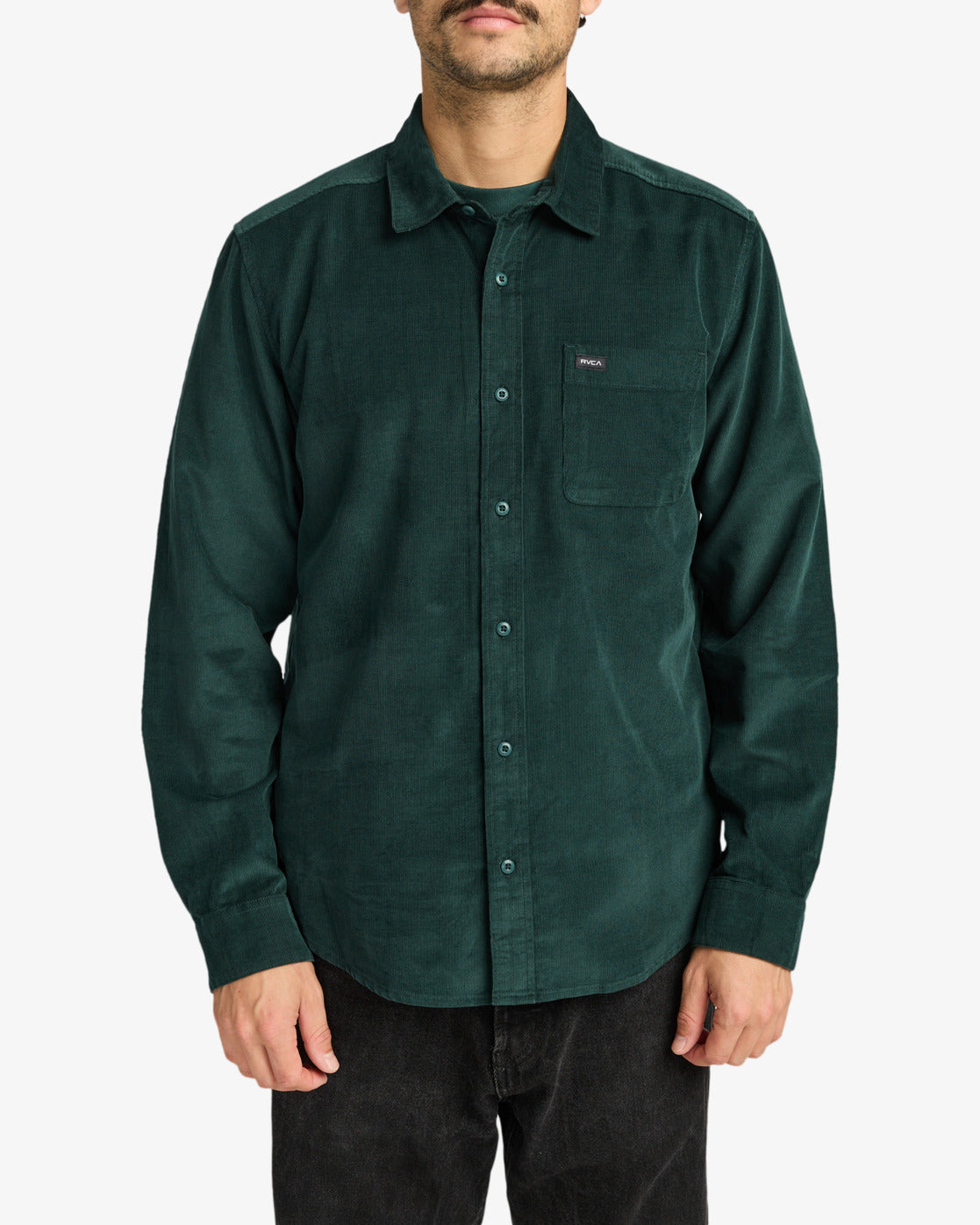 RVCA Mens Freeman Cord Long Sleeve Shirt - Hunter Green