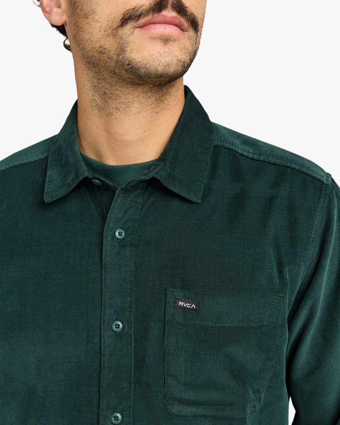 RVCA Mens Freeman Cord Long Sleeve Shirt - Hunter Green