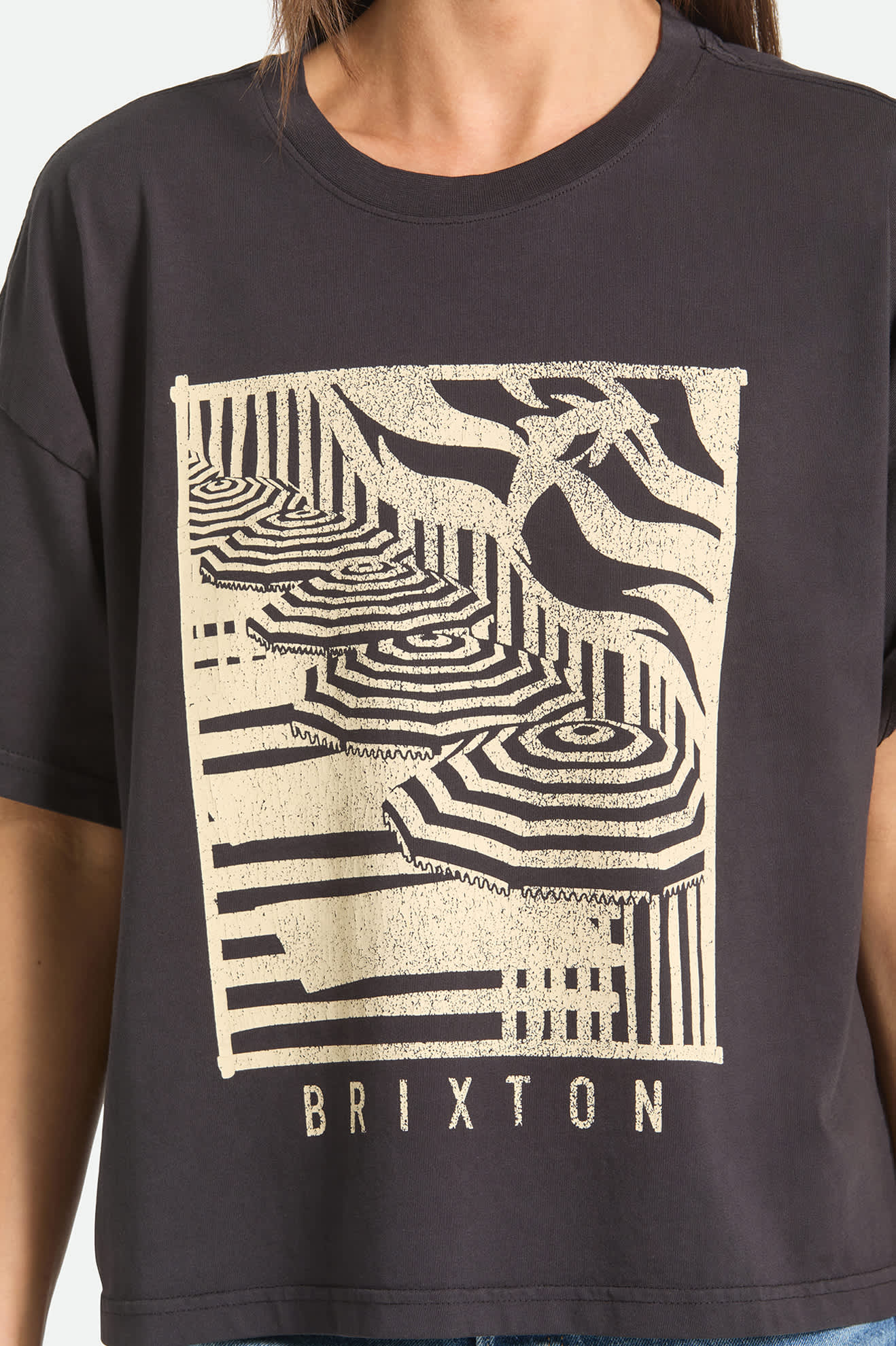 Brixton Womens Poolside Boxy Crew T-Shirt - Washed Black