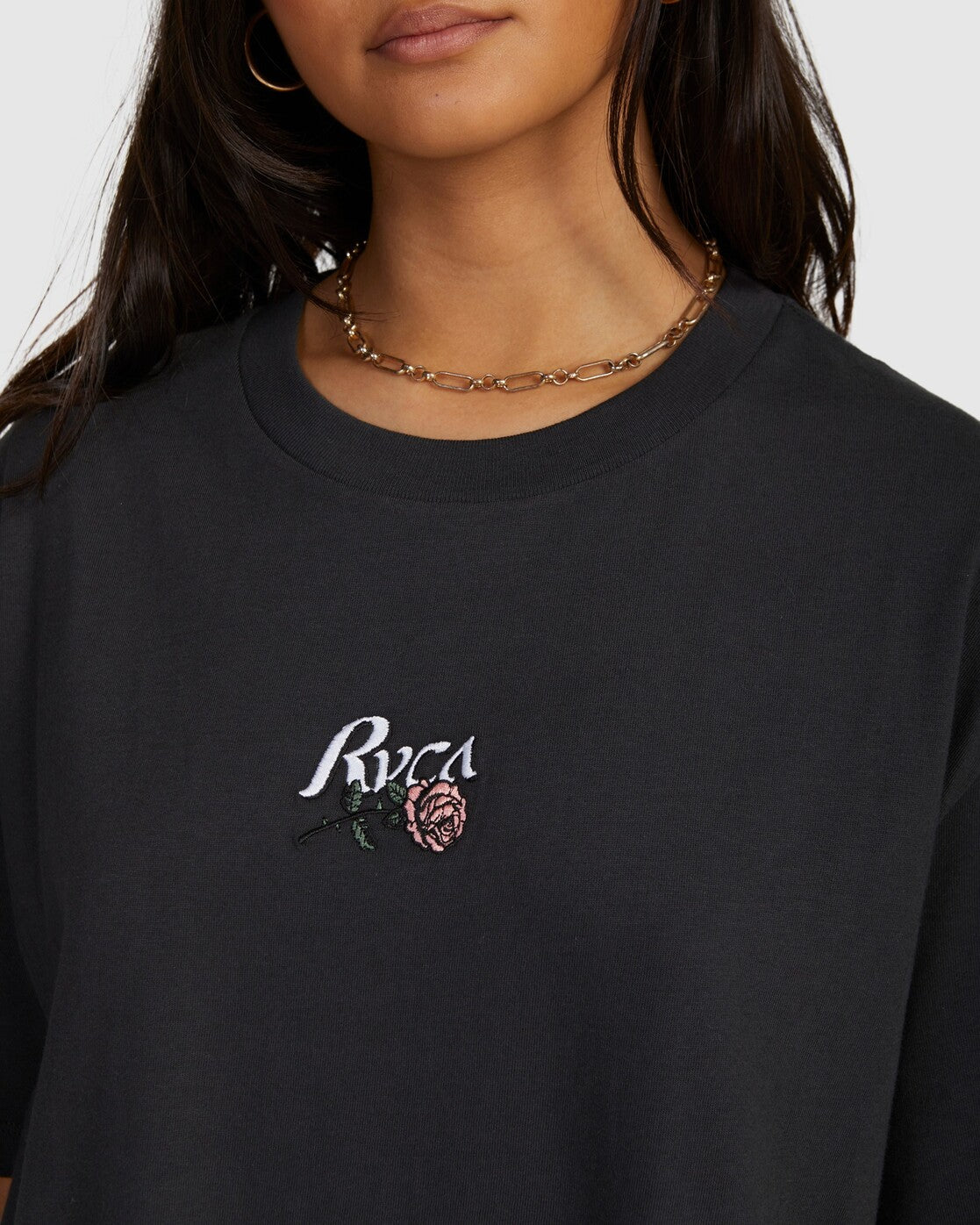 RVCA Womens Roses Only Relaxed T-Shirt - Washed Black