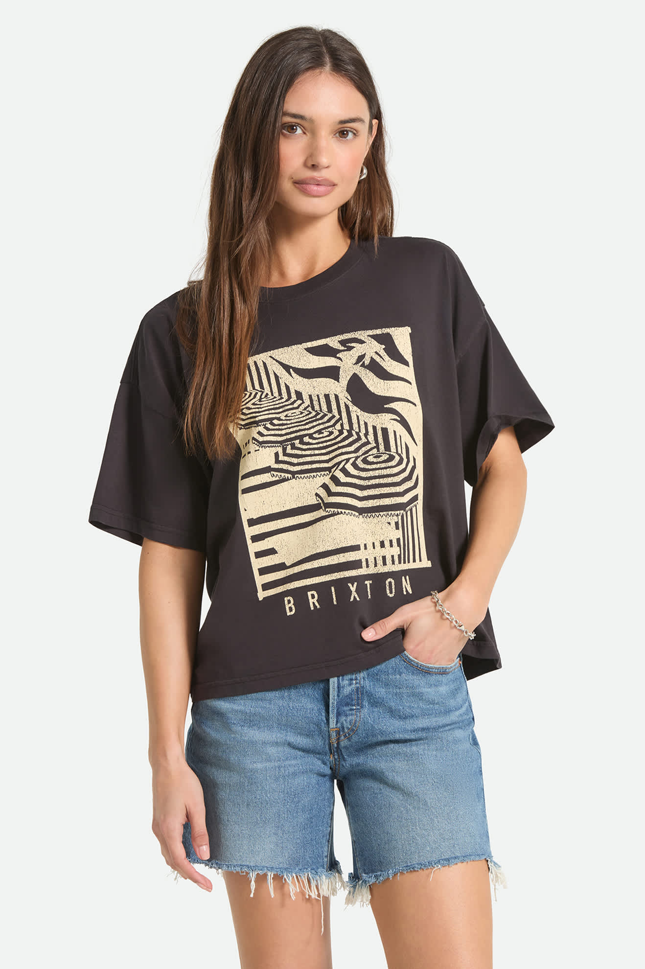 Brixton Womens Poolside Boxy Crew T-Shirt - Washed Black